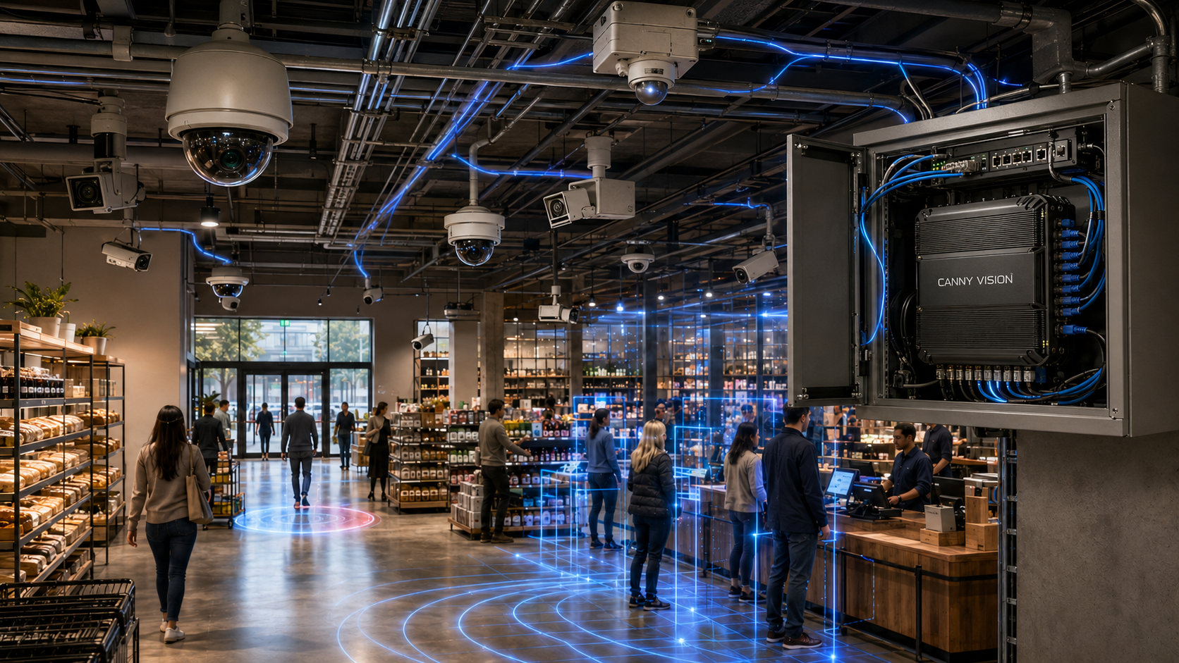Existing retail CCTV camera on ceiling