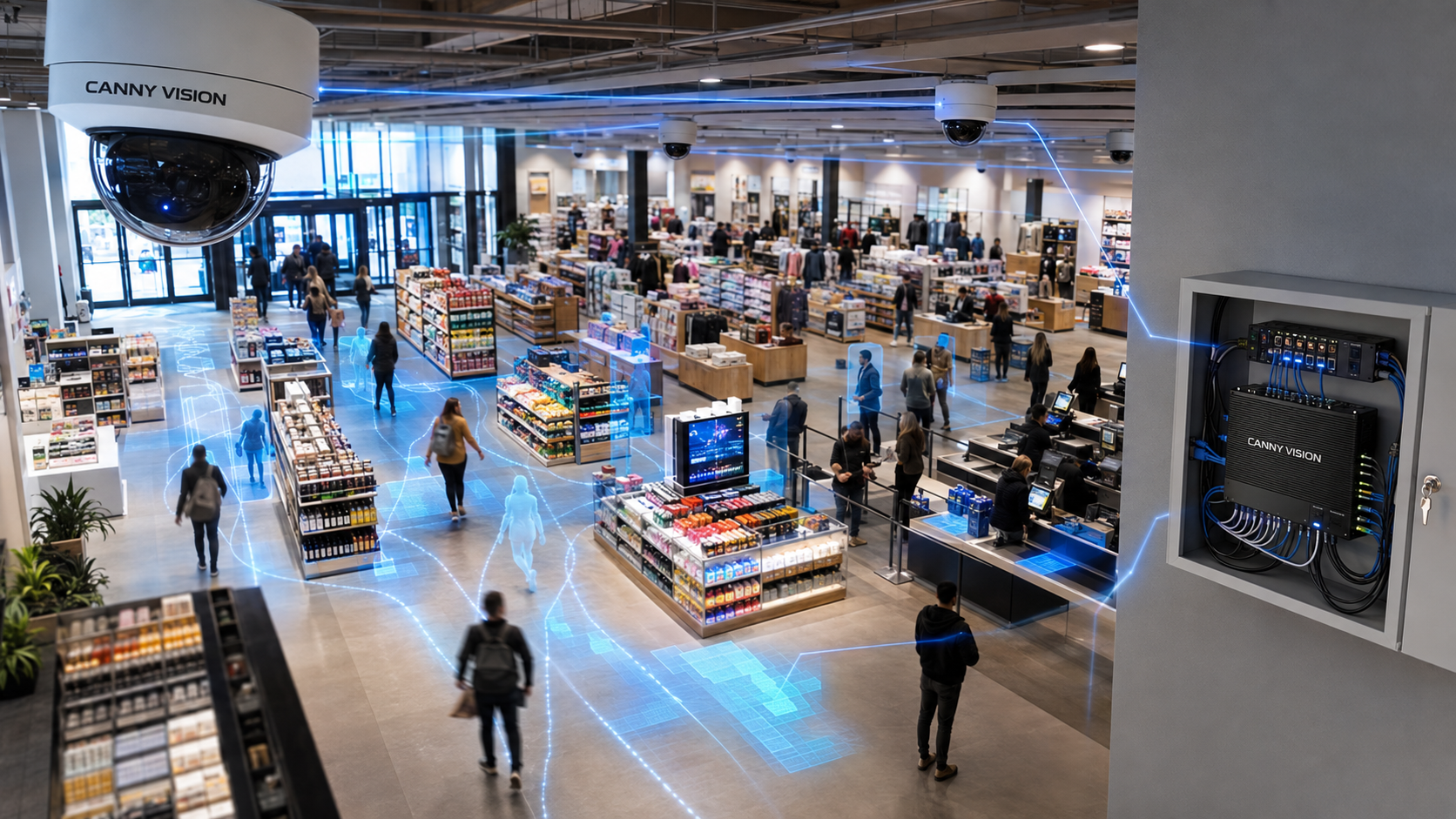 Retail store floor with behavioral analytics overlay